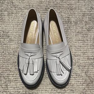 Stuart Weitzman White Tassel Loafers
